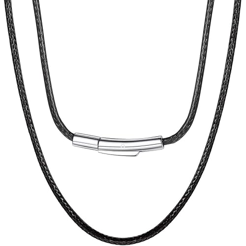 ChainsPro Men Waterproof Braided Leather Necklace Wax Rope Chain, Customize Available, 2/3mm Width, With Snap Clasp, 16”18" 20" 22" 24" 26" 28" 30"-Send Gift Box