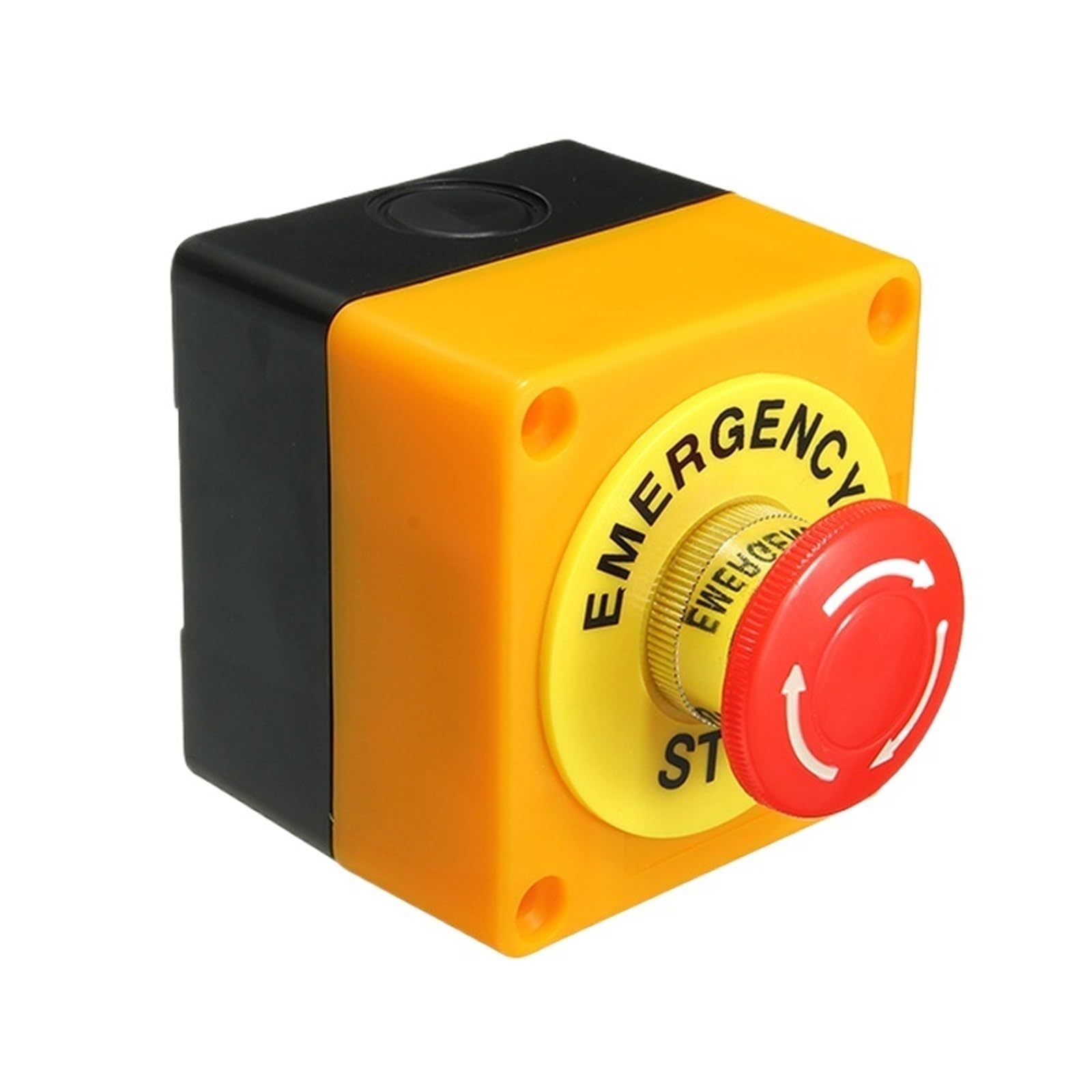 Parada de emergencia con caja protectora impermeable 1NO 1NC 10A 660V seta cabeza roja 22mm interruptor de botón giratorio