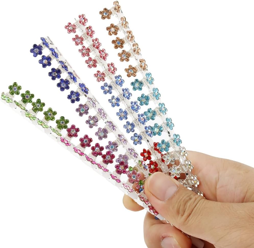 Mini Claw Clips with No-Slip Grip - Glitter and Rhinestone Hair Accessories in Mixed Colors, Metal Clamps for Girls and Women (Silver-13Colors)