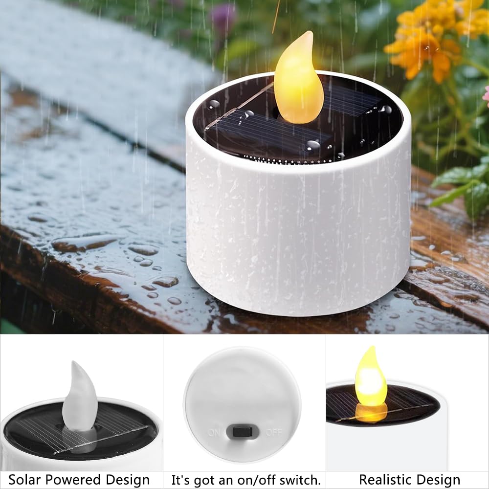 HuaMuDM 6 x Rechargeable Solar LED Candles, Flickering Tealight Candles, Waterproof Decorative Electric Candle Decoration - Image 3