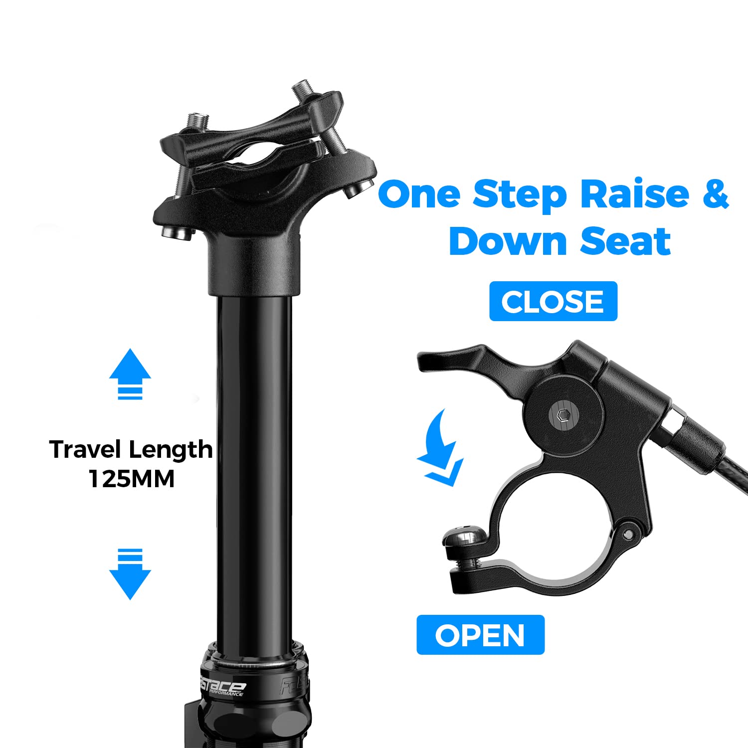 Bike Dropper Post, 27.2/30.9/31.6mm x 440mm Length 125mm Travel ,1500mm Remote External Internal Cable (Bottom Cable 30.9mm)