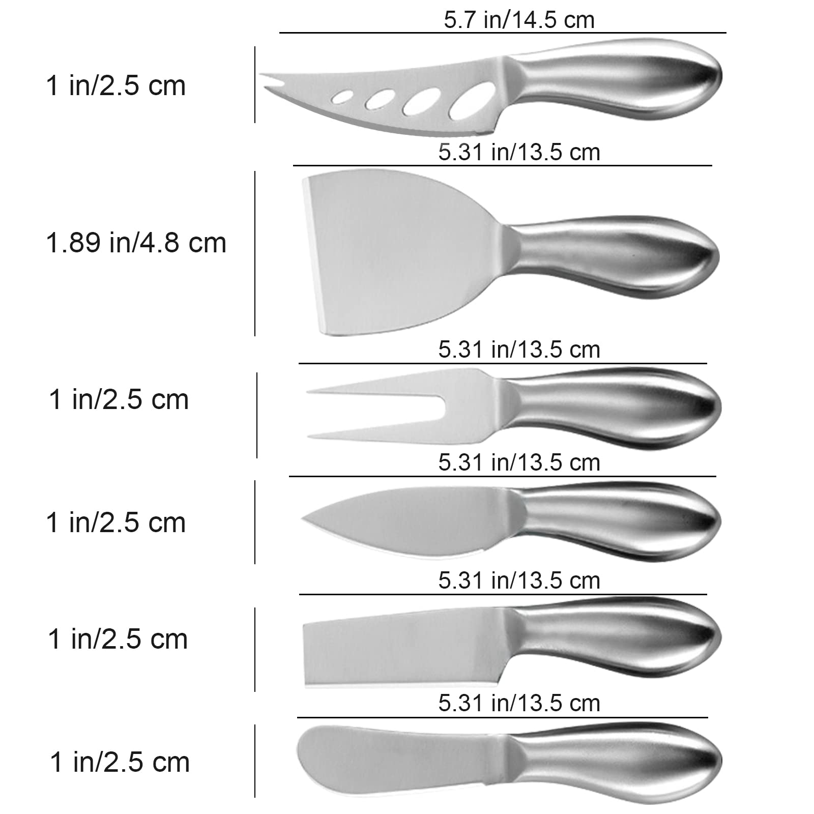 VANRA Juego de 6 Cuchillos de Queso Mini Cuchillos de Queso de Acero Inoxidable con Esparcidor de Mantequilla y Tenedor para Tablas de Embutidos y Platos de Queso