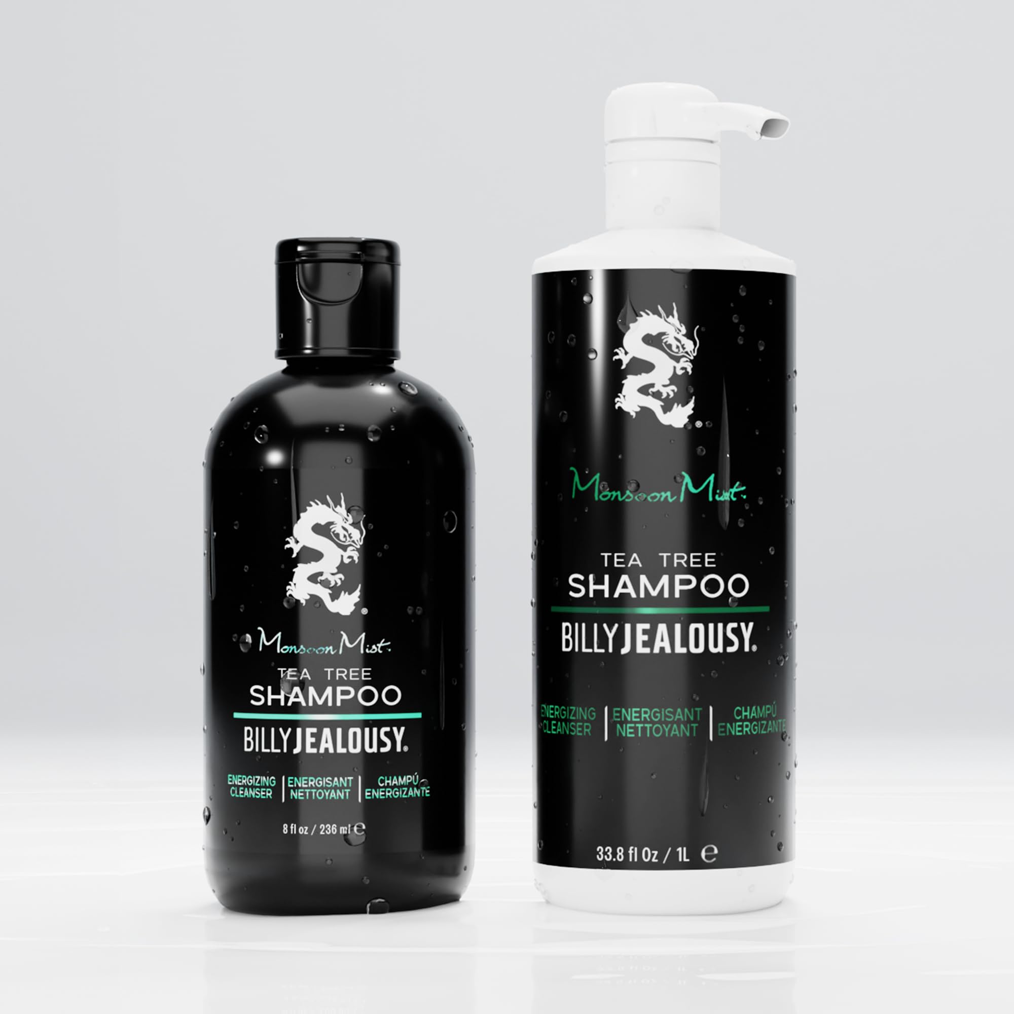 Billy Jealousy Monsoon Mist Tea Tree Energizing Men's Shampoo with Peppermint & Rosemary, Removes Oil Build-up and Soothes Scalp Itch & Irritation, 8 Oz.