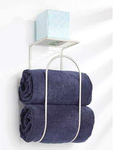Miniatura 2 de mDesign. - Toallero de metal moderno, para montaje en la pared, y organizador con estante de almacenamiento, para toallas de baño, paños de baño,