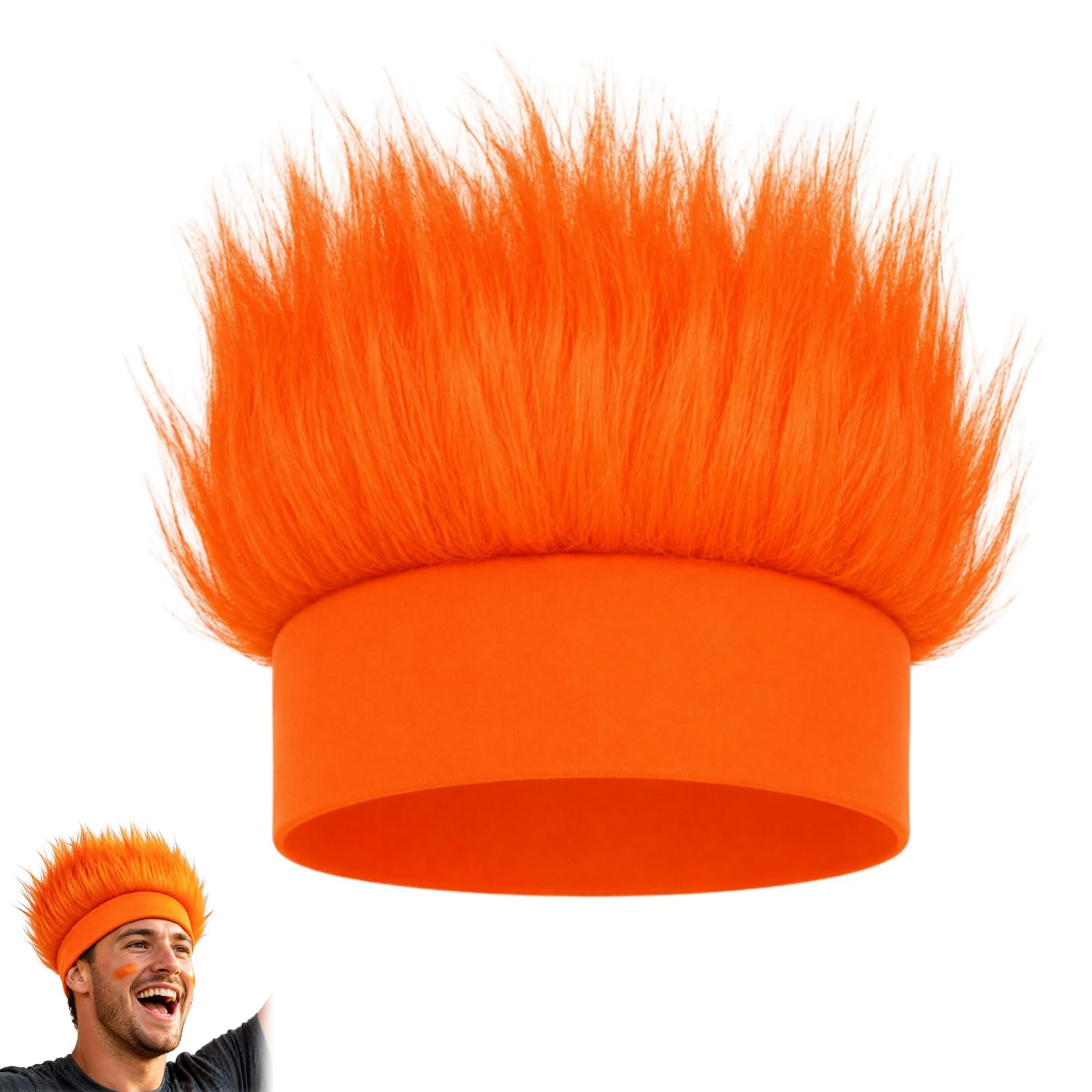 CloudWei SmartSelect 1 Pack Orange Crazy Hair Headband, Fun Fuzzy Crazy Funny Wig Troll Hair Costume Accessories, Perfect For Sports Fans, Parties, Costume, Cosplay, Halloween