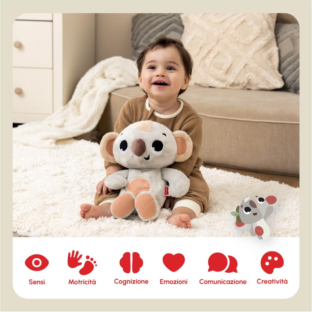 Tiny Love Koala Peluche Che Respira, Peluche Neonato, 0+ Mesi, Giocattolo con Movimento Calmante, Musica, Rumori Bianchi e Luci, Lavabile in Lavatrice, Ricarica USB-C, Collezione Boho Chic