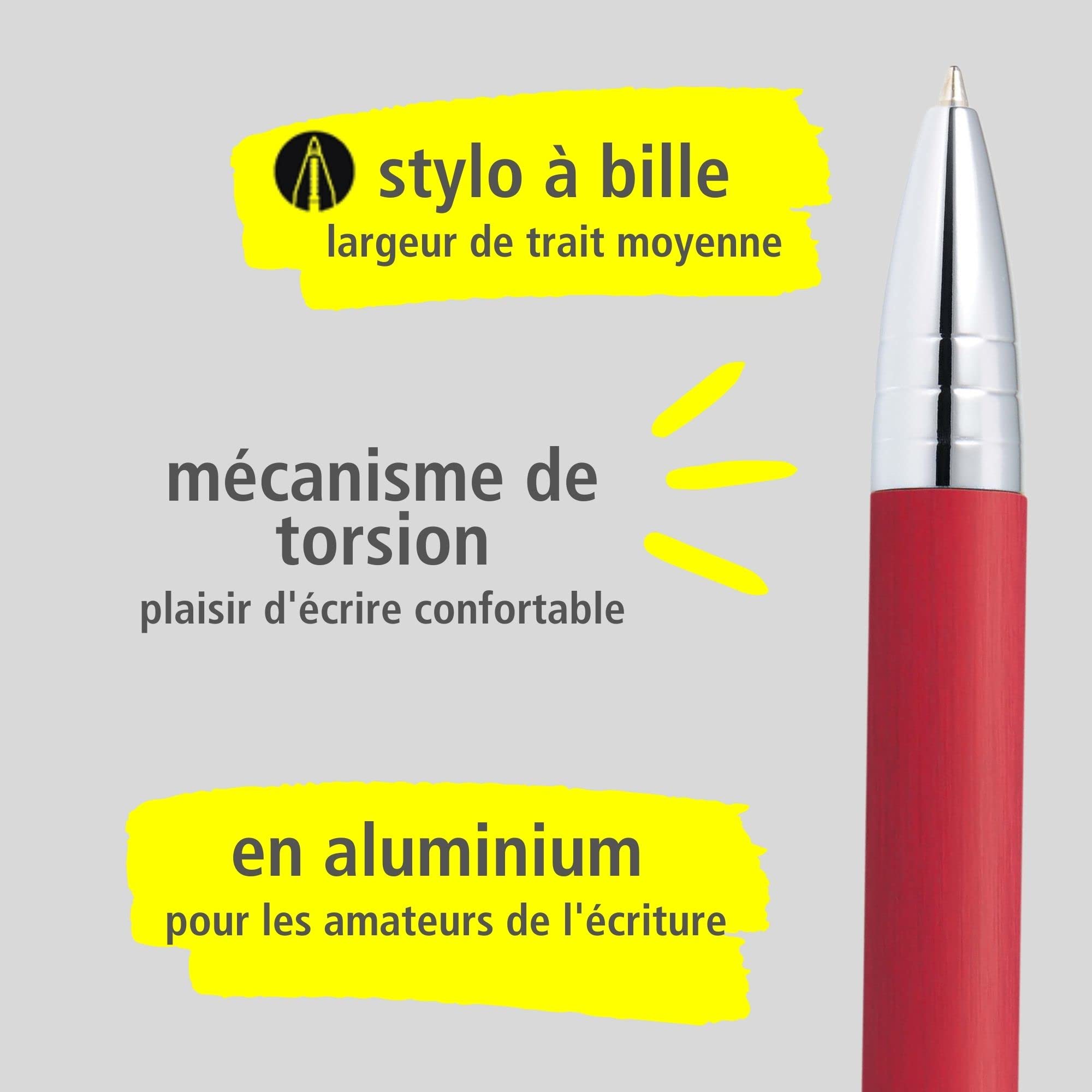 Online Stylo à bille Vision Rouge, stylo rétractable en aluminium, avec recharge internationale medium, encre noire indélébile, mine rechargeable, en coffret cadeau