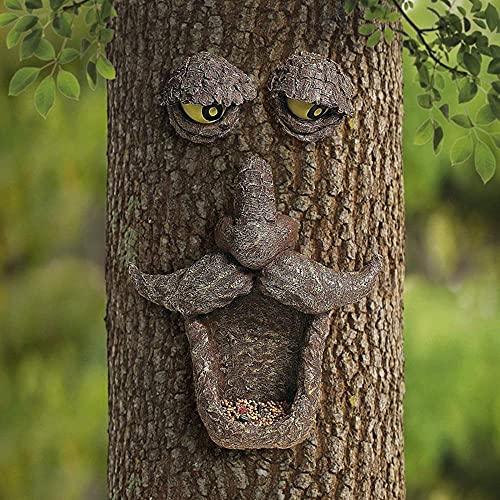Kingta Wild Bird Feeder Resin Tree with Two Large Whimsical Eyes Hugger Tree Outdoor Sculpture and Garden Decoration