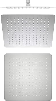 Kibi Cube 12" Metal Ultra Thin Profile Rain Shower Head, Premium 1.75 GPM High-Efficiency Rainfall Showerhead, Sleek Metal Construction, Universal Fit for Standard Shower Arms, Brushed Nickel Finish
