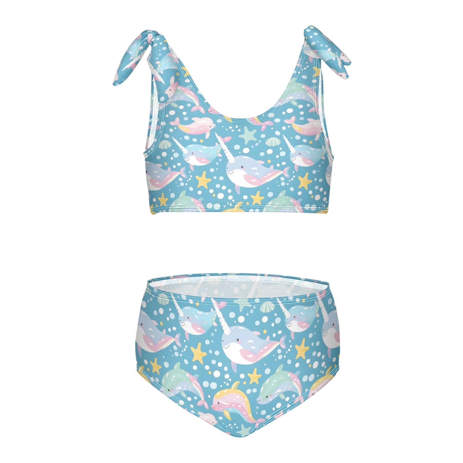 Narwhal Under The Sea Girls Two Piece Tankini Swimsuits Summer Bathing Suit Beach Swimwear Set, 9-10T Multicoloured