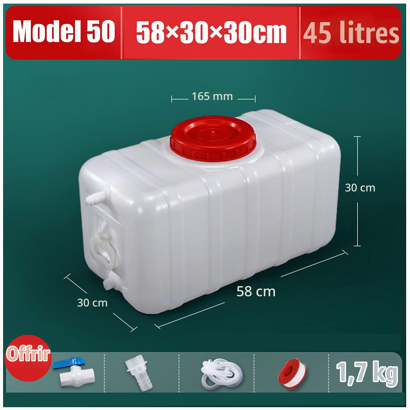 Jericane eau Bidon D'eau Avec Robinet Alimentaire 15L/25L/30L/45L/75L/110L/155L Camping Réservoir De Stockage De Voiture Réservoir D'eau Étanche Et Robuste Pour Voiture Maison Véhicule Campi(Size:45L)