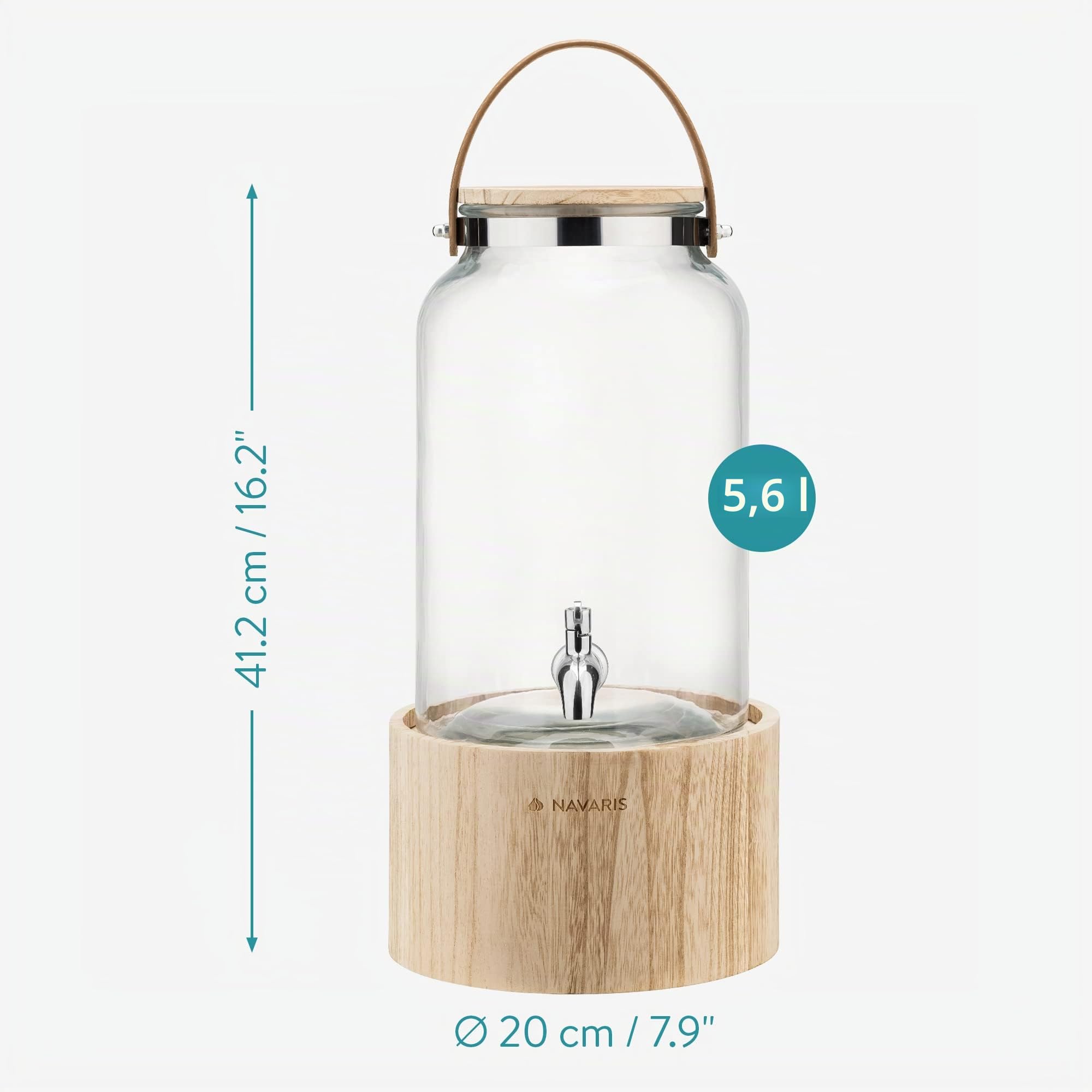 Navaris 5.6L Contenitore Bevande in Vetro con Rubinetto Distributore Acqua Sangria Cocktail Vino