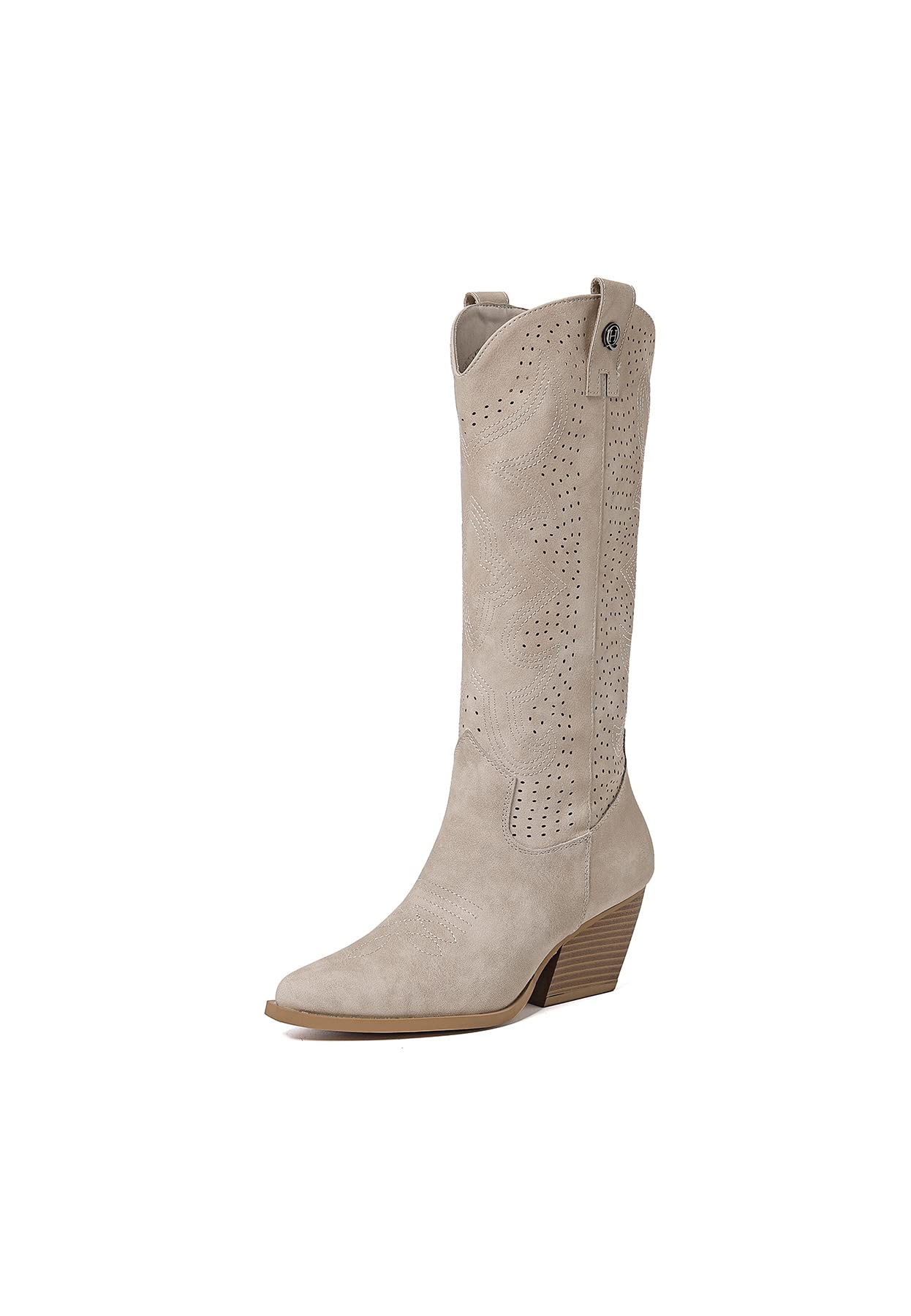 QUEEN HELENA Camperos Stivali Texani Traforati con Tacco Western Cowboy a Punta Stivaletti con Zip Laterale Donna X28-100