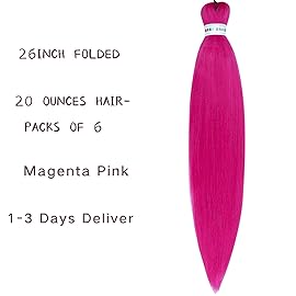 Magenta Pink Pre streched Braiding Hair Easy to Use Pre feathered Braiding Hair