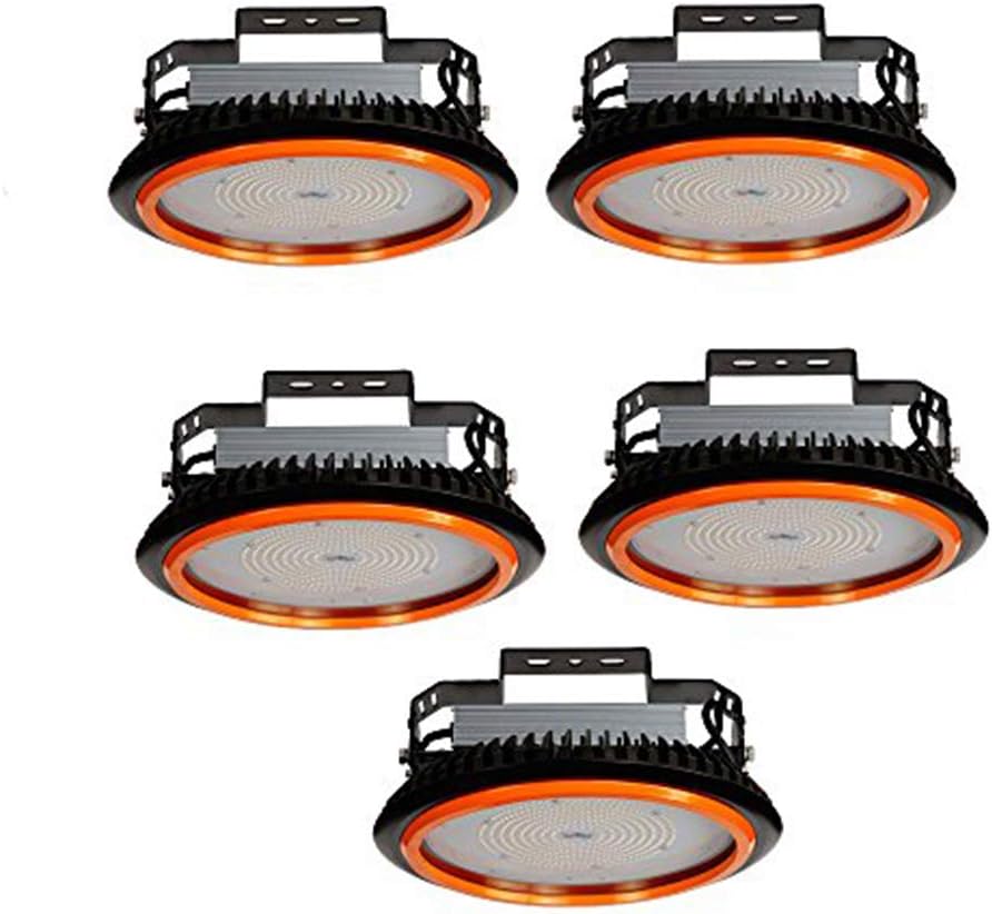(5packs)100w 15000lm Round led high Bay Light,UFO Commercial led Lighting, UFO LED High Bay Lighting with 5 Years Warranty, for Factory Warehouse Workshop Parking lot Using，led 100w high Bay (100)