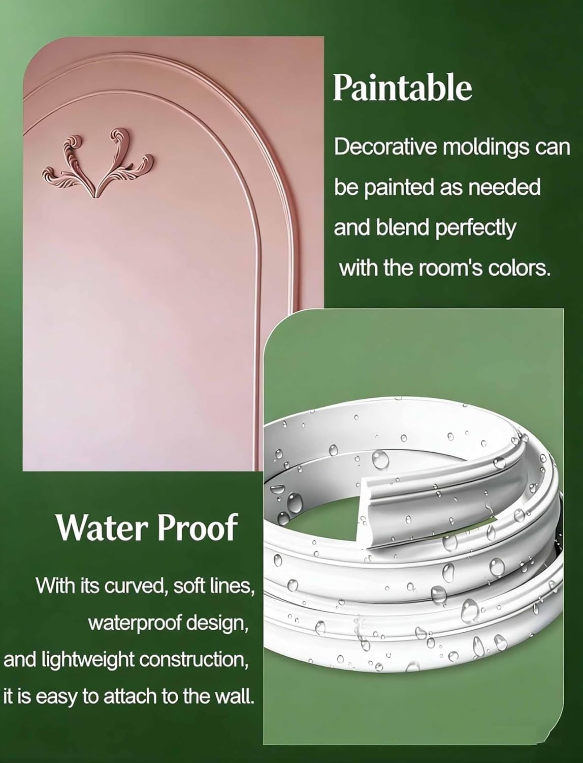 Kit de Arco de Pared Flexible para Moldura de Puerta 3/4/2,3cm | Adorno Decorativo de PVC Pintable Cortable para Protección de Paredes Interiores(W 4cm(1 1/2"),L7m/23ft)