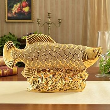 アロワナ（招財金龍魚）の彫刻 赤オレンジ 樹脂製 アロワナ（招財金龍魚）の彫刻 赤オレンジ 樹脂製 楽天市場