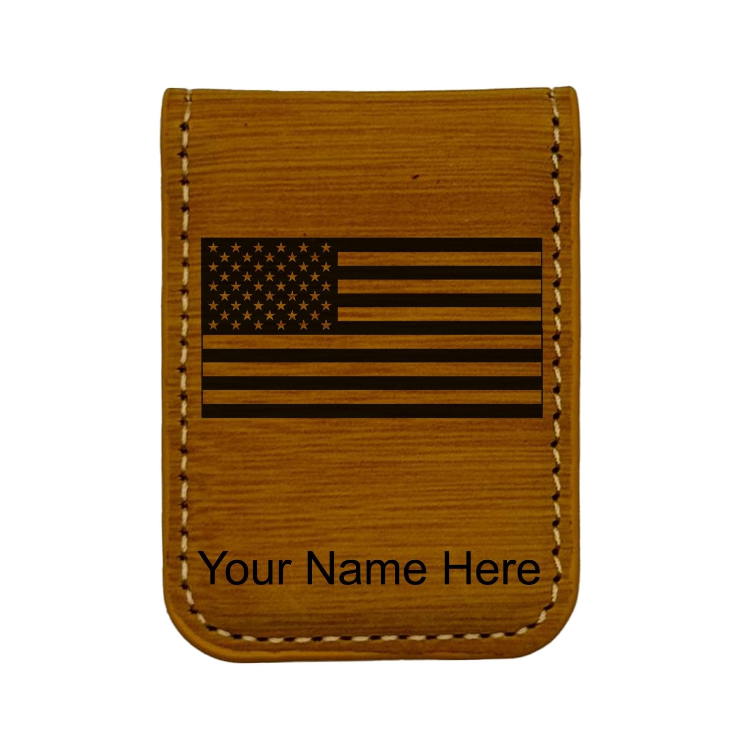 LaserGram Slim Magnetic Money Clip, Flag of the United States, Personalized Engraving Included (Bamboo)