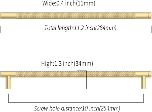 Miniatura 5 de Paquete de 10 tiradores de gabinete de bronce champán de 10 pulgadas (10.000 in) moleteados para gabinetes de cocina, tiradores de cajón, accesorios