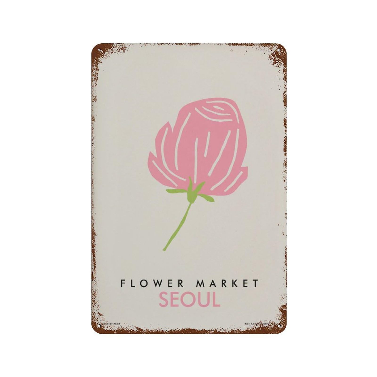 xiaoxiaoshen Seoul Flower Market Danish Pastel Home Decor Wall Decor Art Metal Tin Poster Modern Home Decor Art Home Bar Shop Decorations Vintage Sign 30x20cm