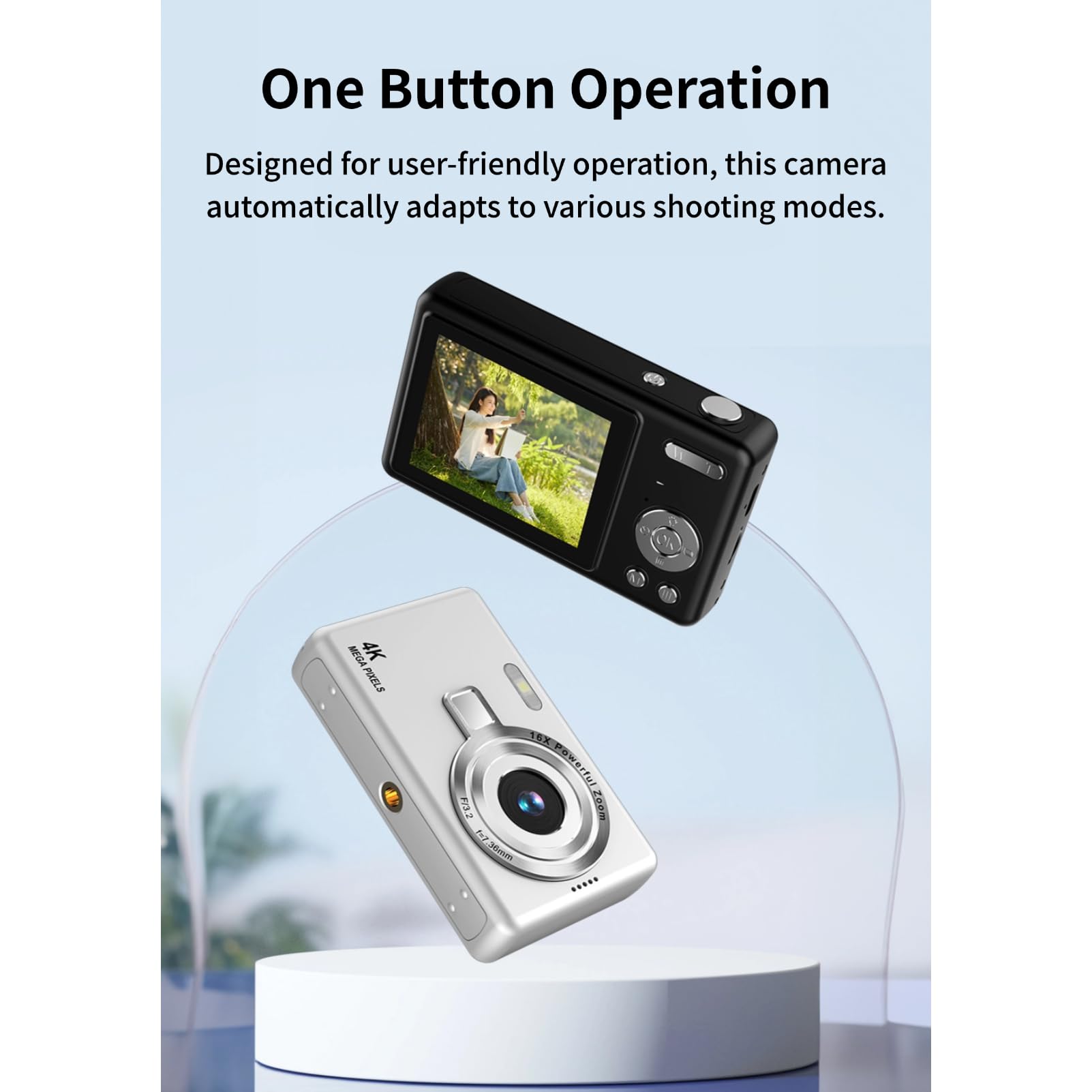 Fotocamera Digitale con Schermo TFT da 2,4 Pollici, Fotocamera da 12 MP 1080P, Fotocamera Digitale Punta e Scatta con Zoom 16X Anti-vibrazione, Fotocamera Compatta per Vlogging