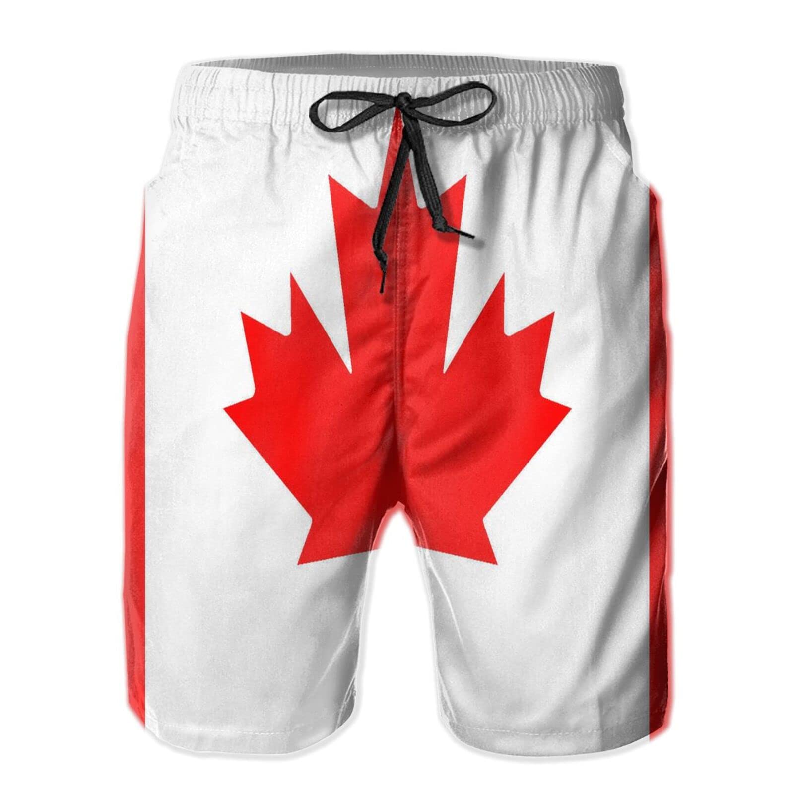 AOOEDM Swim Shorts Mens Canada Flag Drawstring Casual Summer Beach Shorts Black