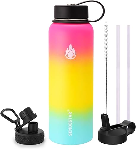 Botella Sendestar de acero inoxidable, 2 o 3 tapas, 18 onzas, 24 onzas, 32 onzas, 40 onzas, 64 onzas, 87 onzas, doble pared aislada al vacío, a