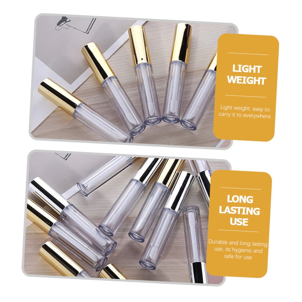 Tubo Lucidalabbra Vuoto 10ml in Plastico Coperchio Oro | 40 Pezzi, per Makeup e Lip Gloss, Formato Leggero e Facile da Trasportare