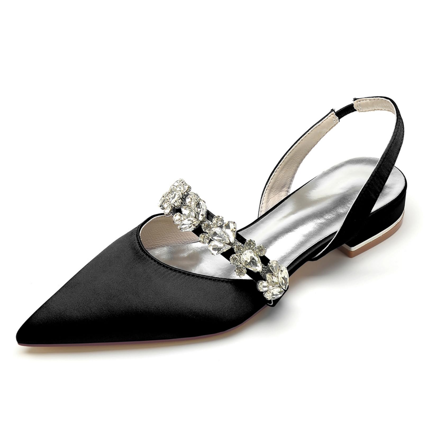 Zapatos De Tacón De Boda Sin Cordones para Mujer Tacón Plano Sandalias De Novia De Satén Destalonadas Fiesta De Noche Zapatos De Punta Puntiaguda para Fiesta De Fiesta