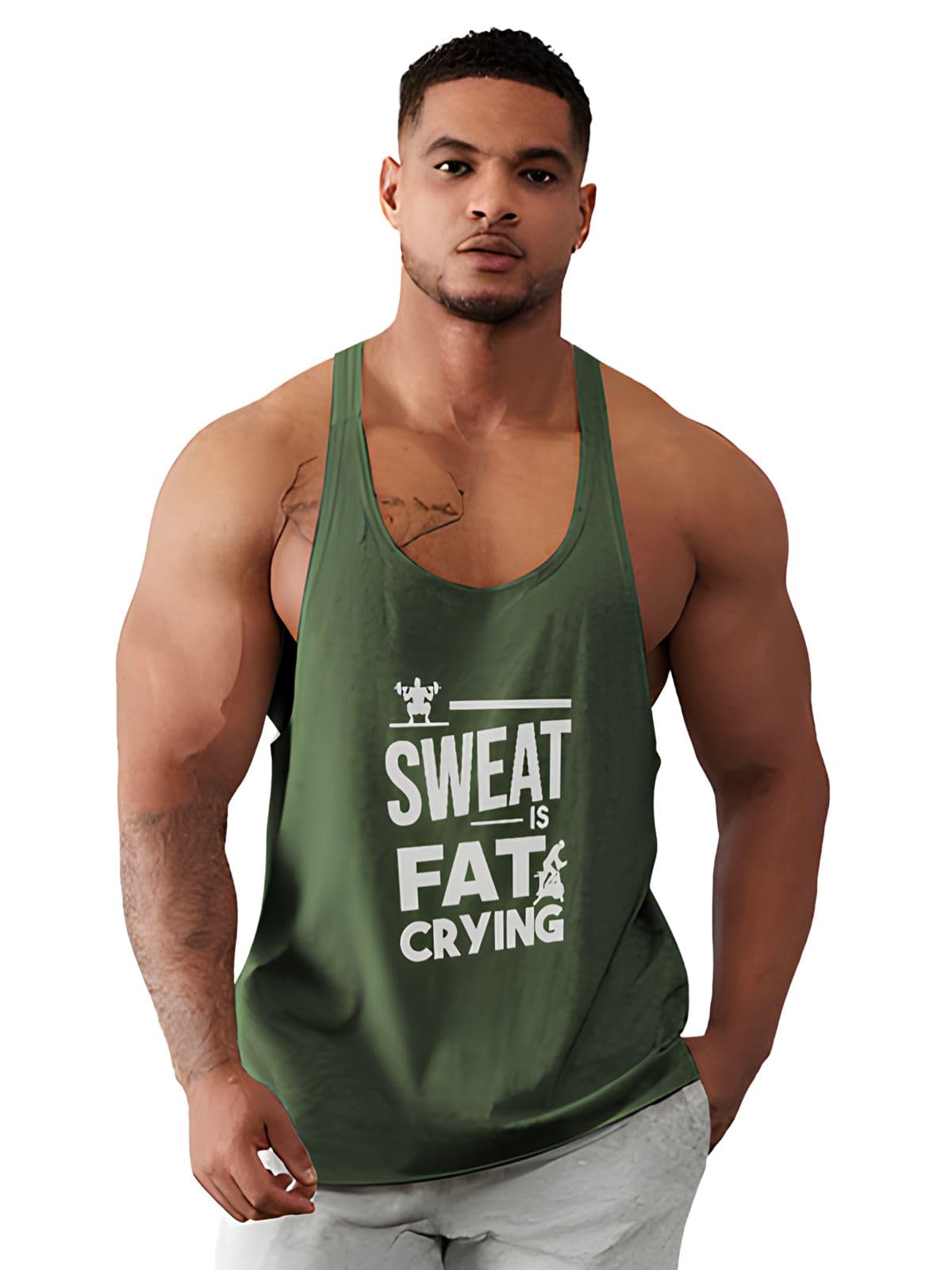 bab being beast apparel BAB Men’s Scoop Neck Gym Vest | Men Regular Fit Vest | Men's Sports Wear | Polyester Sando | Innerwear | Sweat is Fat Crying Printed-picture-30