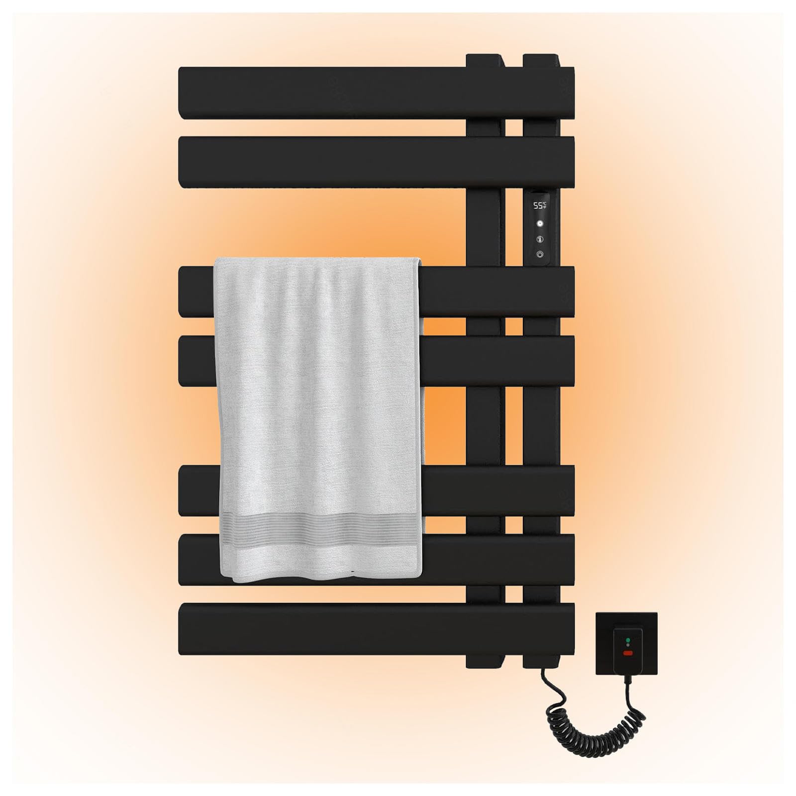 Electric Towel Rail, Heated Towel Racks for Bathroom with Timer,LED Display,Constant Temperature Control, Towel Warmer for Bathroom Wall Mounted Plug-in/Hardwired,B-Black