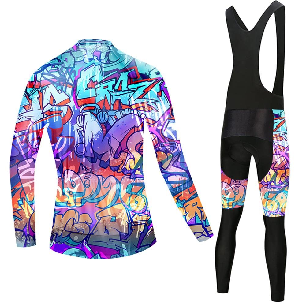 Women Cycling Jersey Set Long Sleeve Bike Shirts Clothing Full Zipper Bicycle Bibs Pant with 20D Padded Cycling Kit