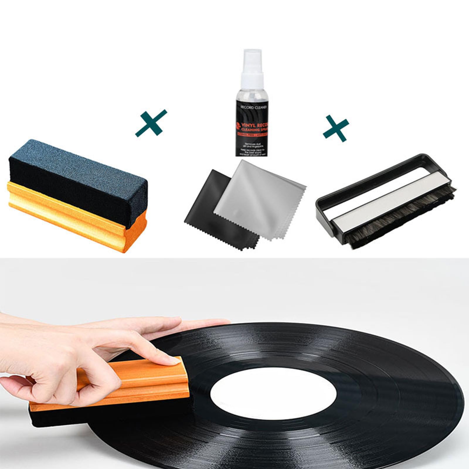 Set portatile per la cura dei dischi con manico in legno spazzola antistatica in fibra di pulizia Kit Vinili Fluido Con e fluido