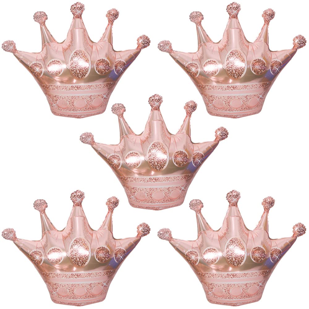 HORUIUS Rose Gold Crown Balloons Crown Shaped Foil Mylar Balloons for Wedding Birthday Party Supplies Decorations 24 Inchs 5PCS