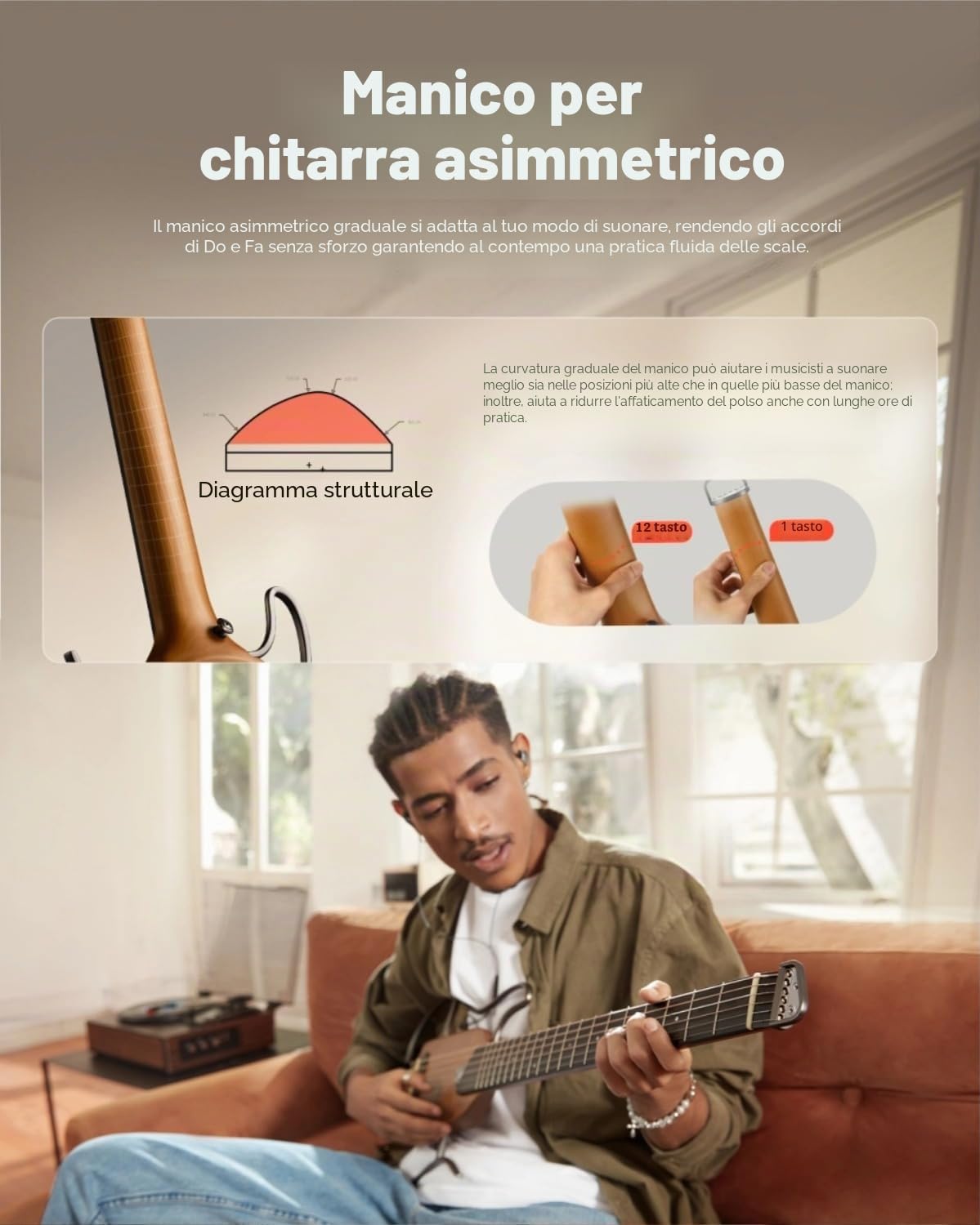 Donner HUSH-I Chitarra Portatile Senza Testa Acustica-Elettrica Ultra-Leggera Silenziosa Viaggi Corpo Acero Telai Rimovibili Custodia Morbida Accessori