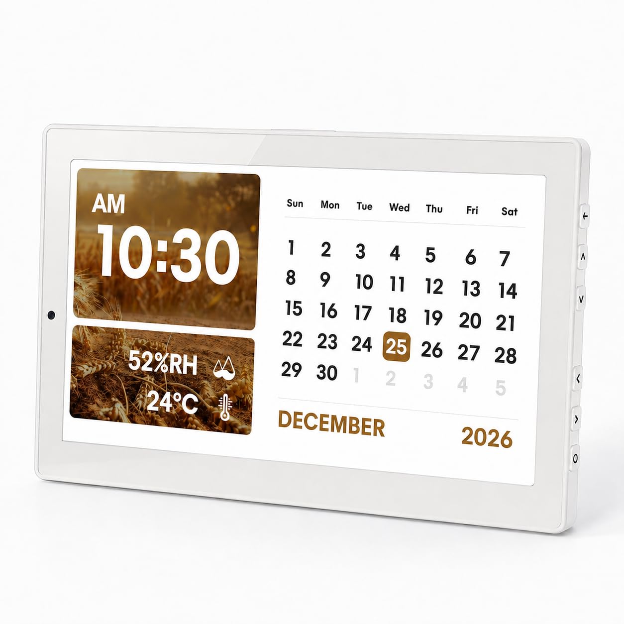 Roxicosly 10.1' Digitaler Kalender, Digital Uhr mit 20 Alarmen & Erinnerungen, 12 Themen, 12/24HTemperatur & Luftfeuchtigkeit, Dimmbar & 6 Sprachen, DST, USB & SD, Wecker Digital für Senioren