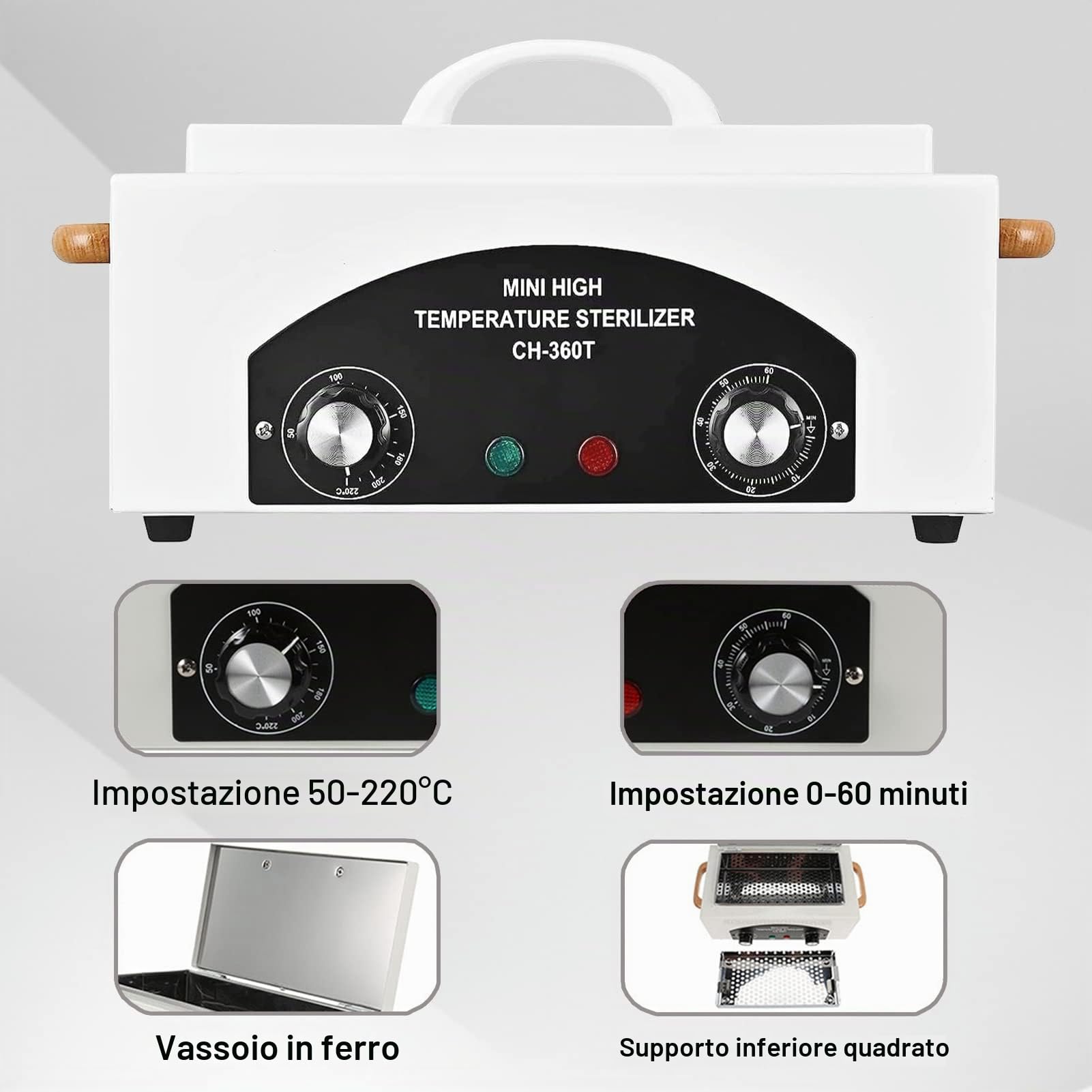 Sterilizzatore ad Aria Calda 300W, disinfezione, 220 ℃, sterilizzatore a Calore Secco, sterilizzatore ad Alta Temperatura con Timer per Cosmetici, studi dei Piedi, Parrucchiere (Bianco)