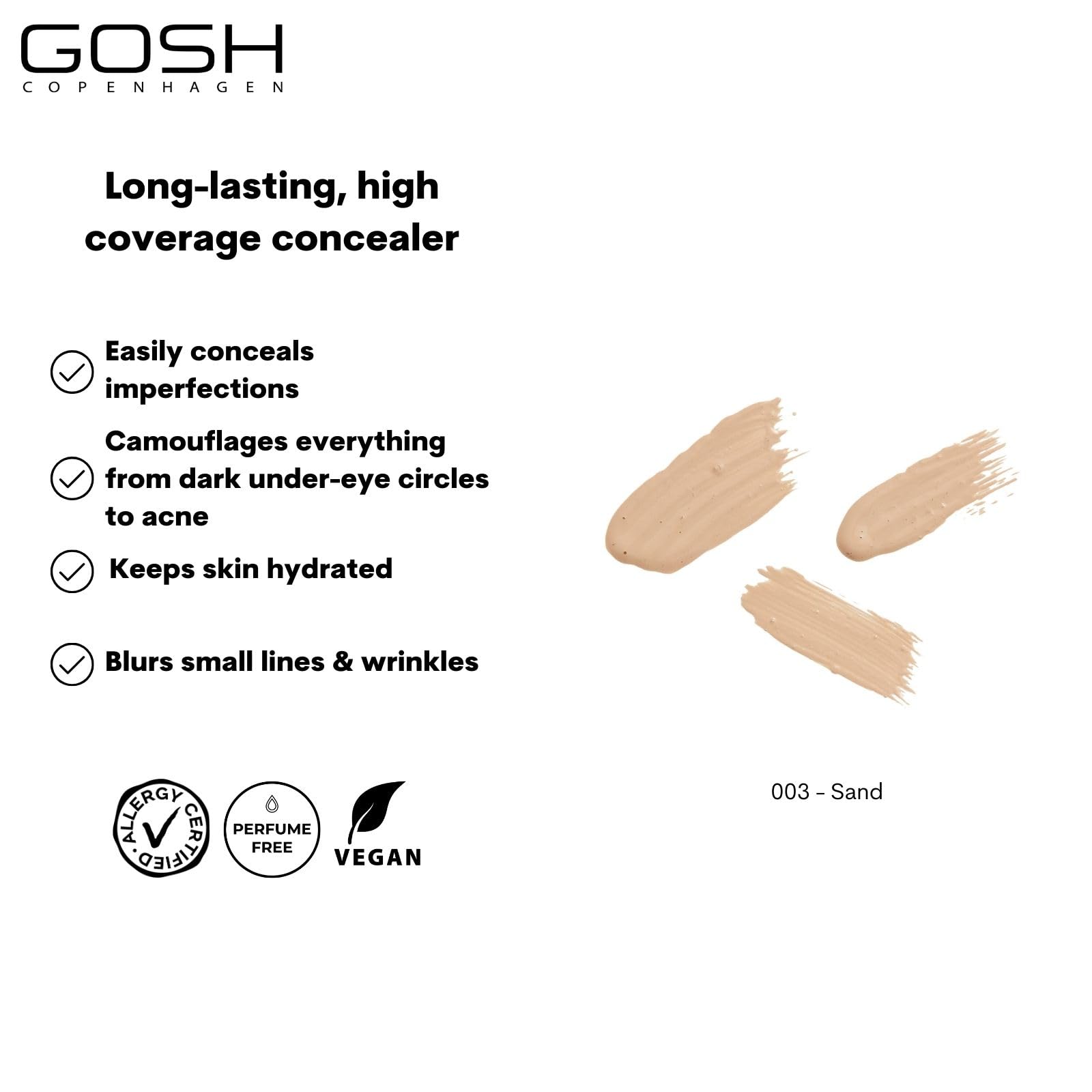 GOSH Concealer High Coverage 003 Sand I High coverage liquid concealer to cover dark circles, redness - Image 2