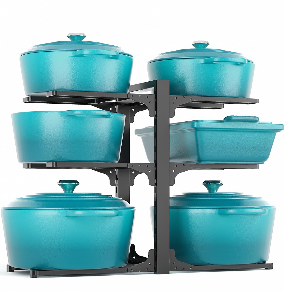 MUDEELA Pots and Pans Organiser, Pans Rack for Cupboard, 6-Tier Heavy Duty Adjustable Pot Organiser Rack for Kitchen Cupboard Storage and Organisation, Black — image 1