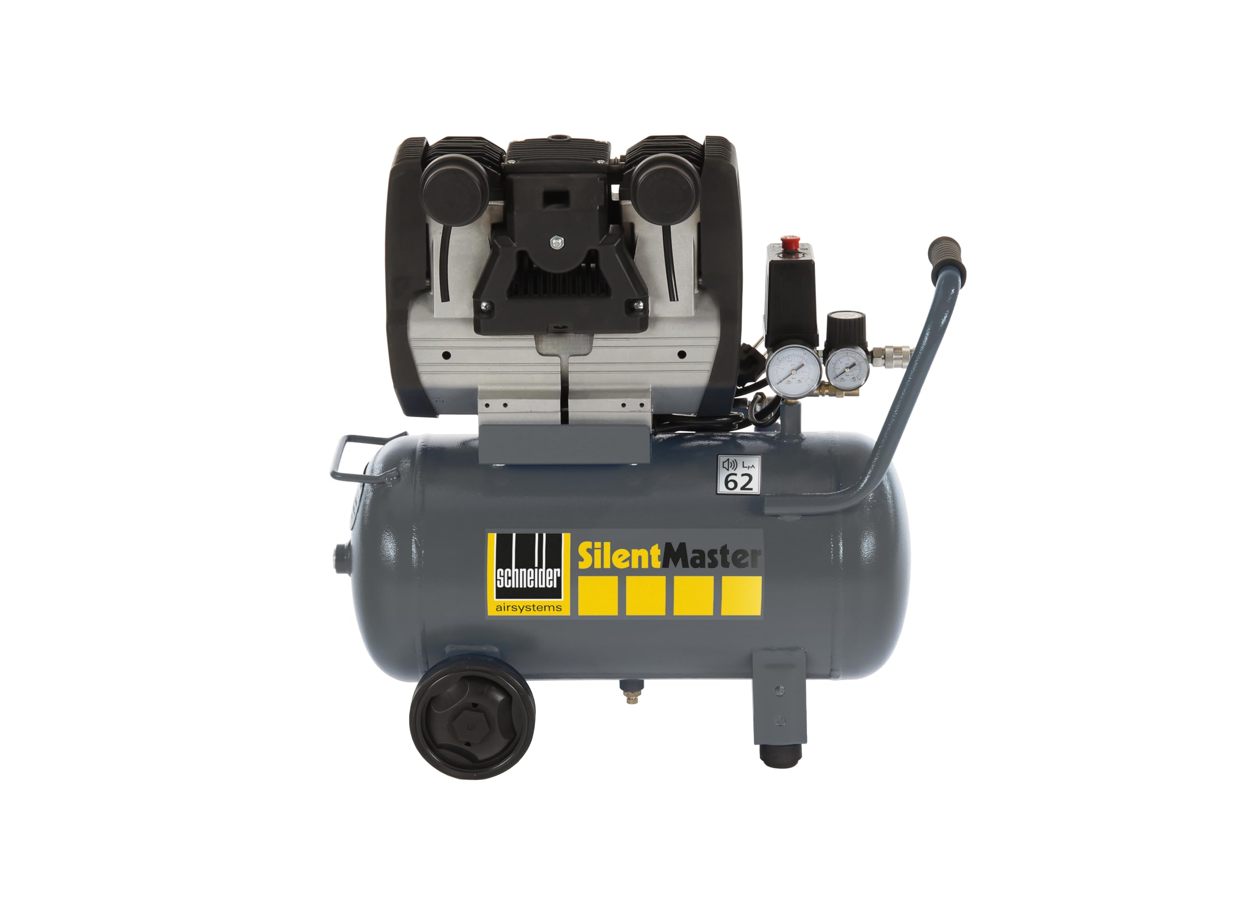 SCHNEIDER SILENTMASTER Luftkompressor 24 Liter Ölfrei Maximaler Druck 9 Bar Leistung: 2 PS Geräuschpegel: 62 dB LwA