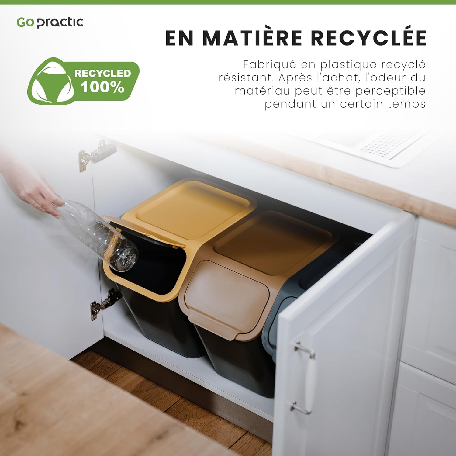 Set de Poubelles de Cuisine Avec Couvercle, 2 Pièces 25L Noir et Jaune de Recyclage, Conteneur à Déchets, de Tri Des Déchets en Plastique Durable et Spacieuse