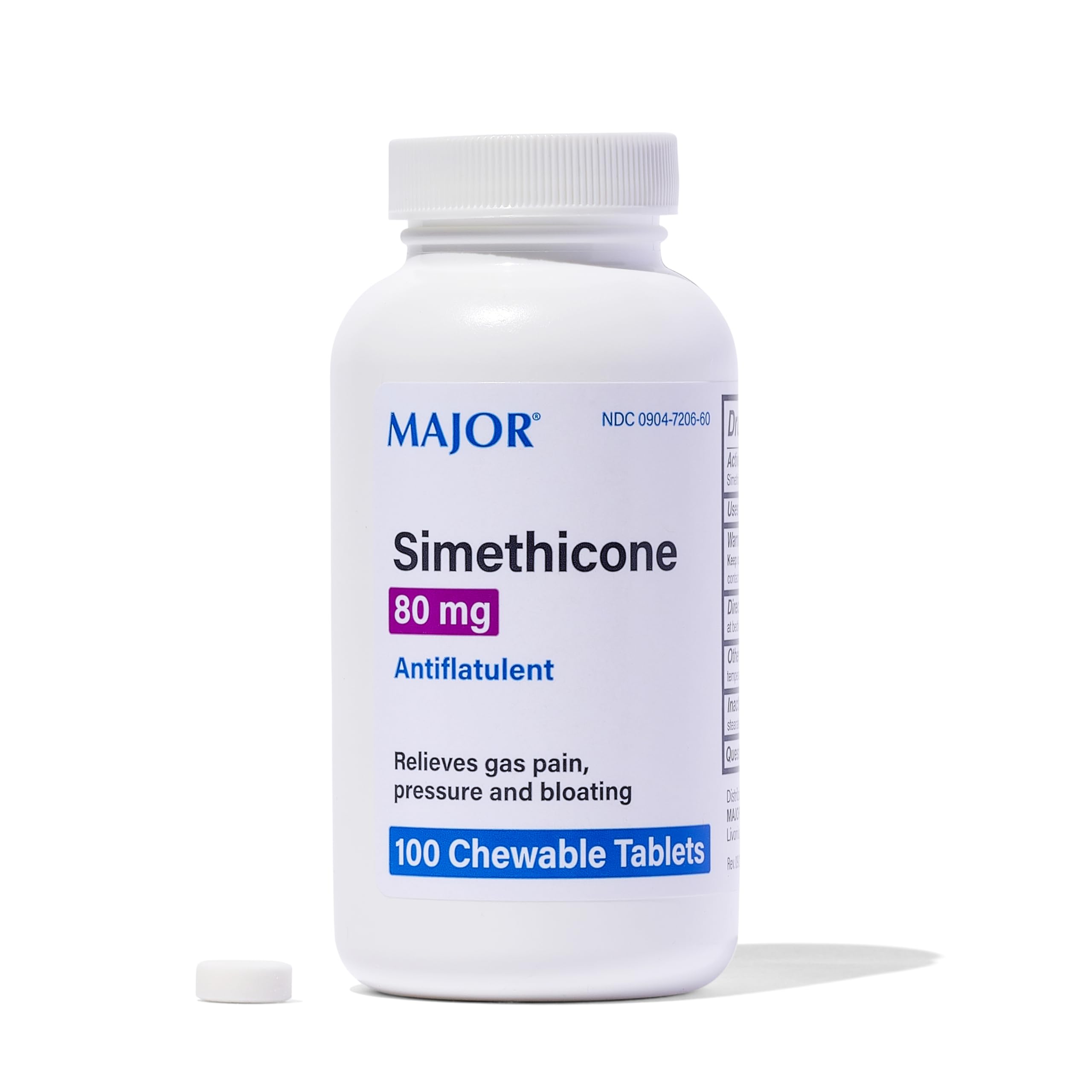 MAJOR Simethicone Gas Relief 80 mg - Anti Flatulence, Bloating and Gas Pressure Aid - 100 Chewable Tablets (1 Pack)