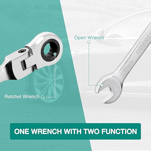 Miniatura 8 de AICARS Llave de trinquete de 0.669in con cabeza flexible de 12 puntos, llave combinada métrica forjada y tratada térmicamente