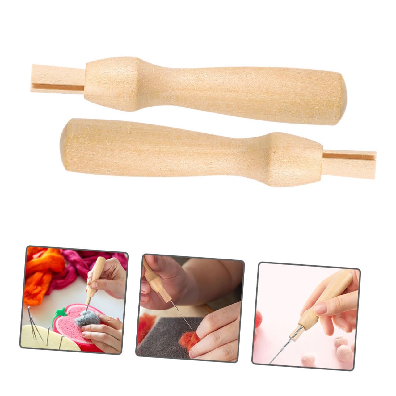 BELLIFFY 4sets Wooden Handles Felting Needles Tool Kit Replacement Handles for Needle Felting Craft 16pcs*4