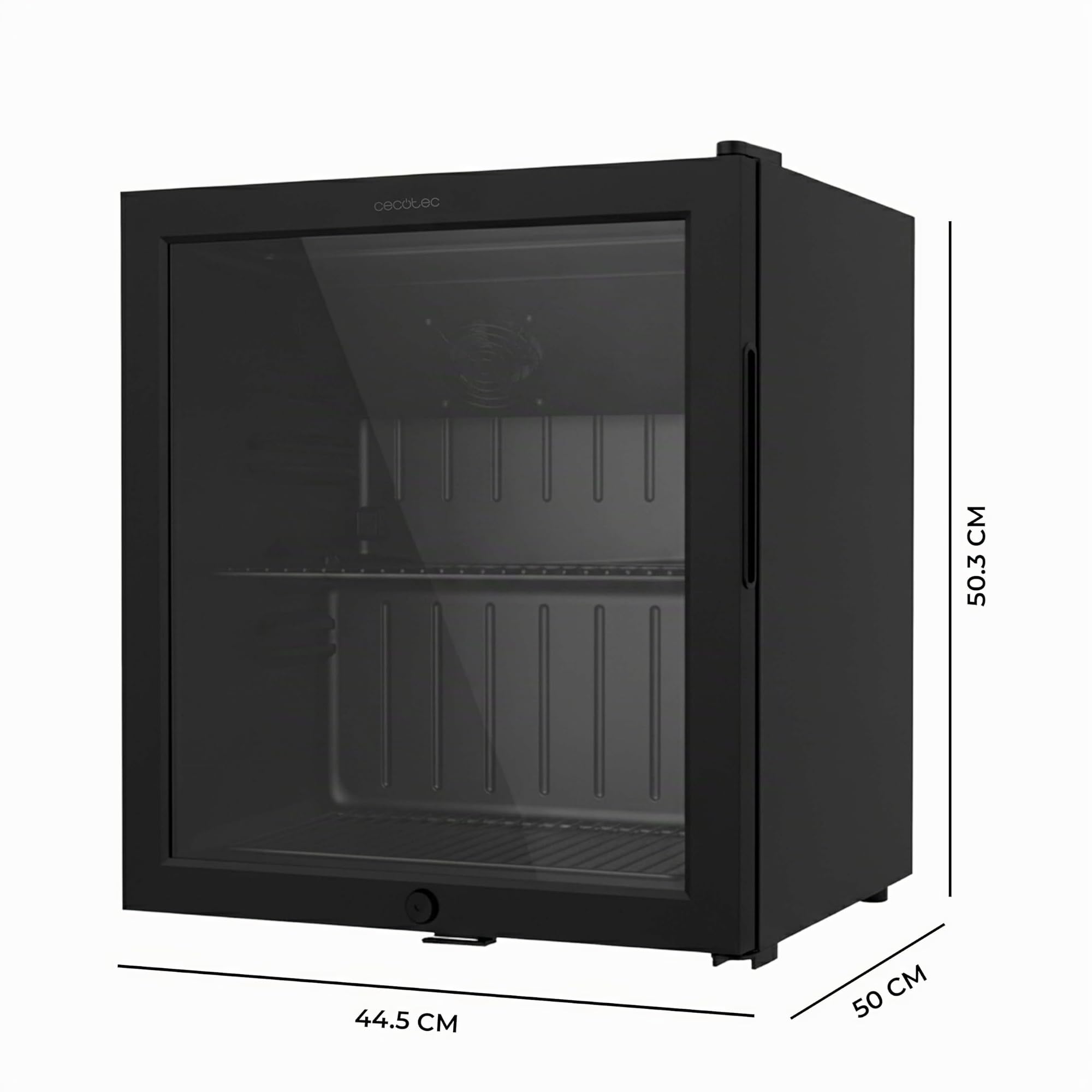 Cecotec Mini Réfrigérateur avec Porte en Verre Bolero CoolMarket BC 52 Black, 52 Litres de Capacité, 44,5 cm de Largeur, 50,3 de Hauteur, Éclairage LED Intérieur, Température 0ºC à 10ºC