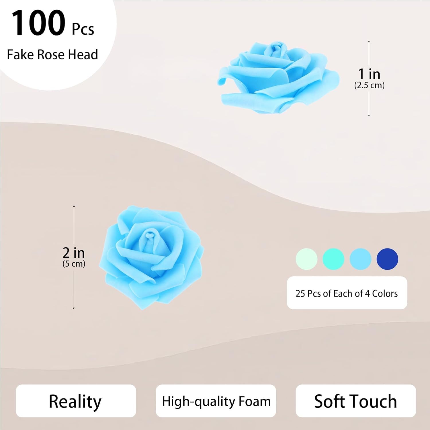 100 Pcs 2 Inch Artificial Flowers Faux Foam Fake Rose Head Bulk for Home Decor Wedding Decoration Bridal Shower Wall Table Centerpiece Arrangement DIY Craft (4 Shades of Blue Green) 23. 4 Shades of Blue Green