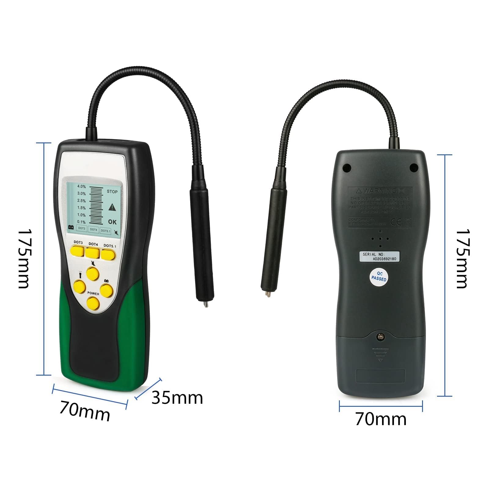 Tester Fluido Freni Auto DOT3 DOT4 DOT5.1 Display LCD 2.2" Brake Fluid Tester con Sonda 250 mm