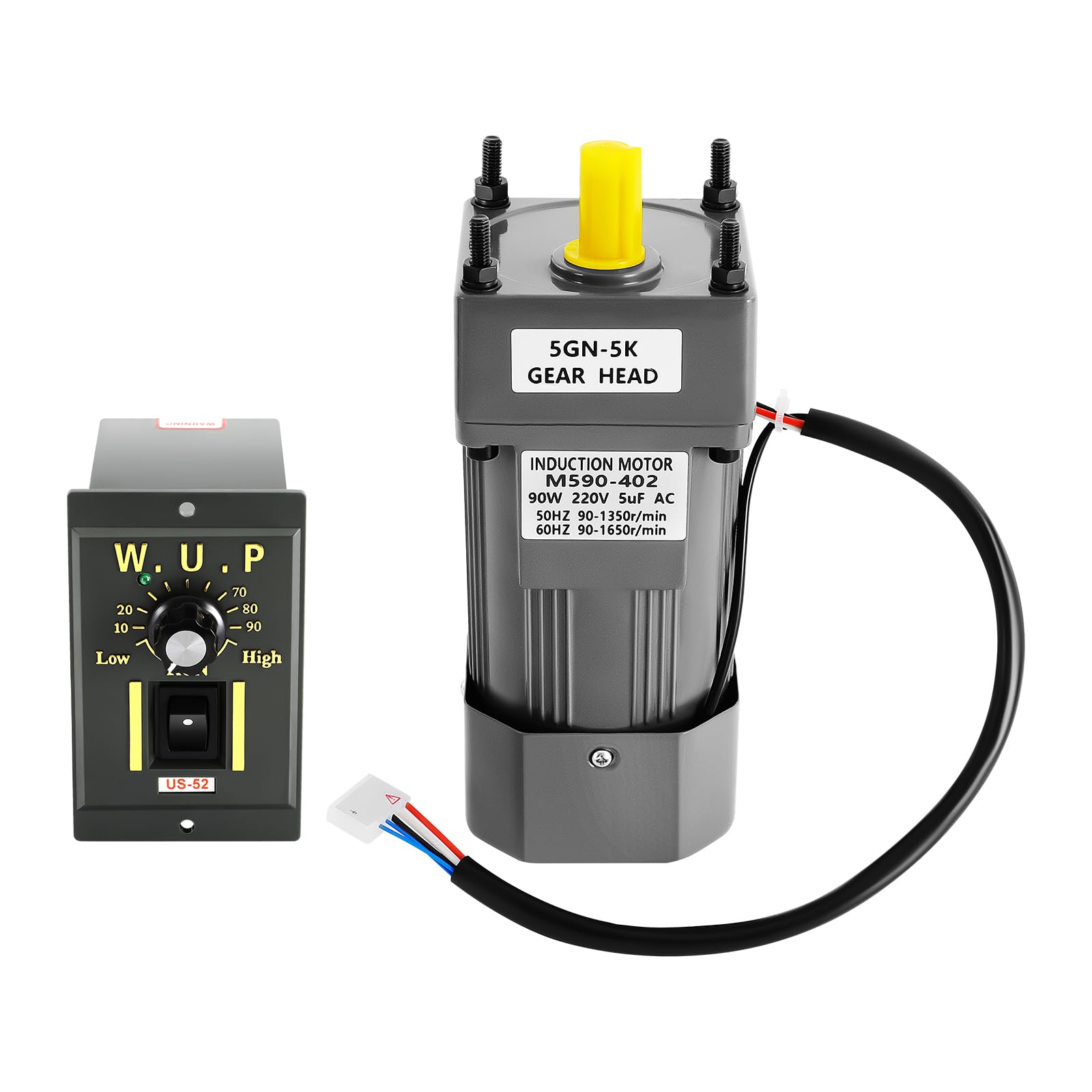 220V 90W AC Getriebemotor, Wechselstrom Elektromotor, Einphasig Getriebemotor, Mit Drehzahlregler 0-270RPM, Gear Motor, für Verpackungs, Druck- und Baumaschinen
