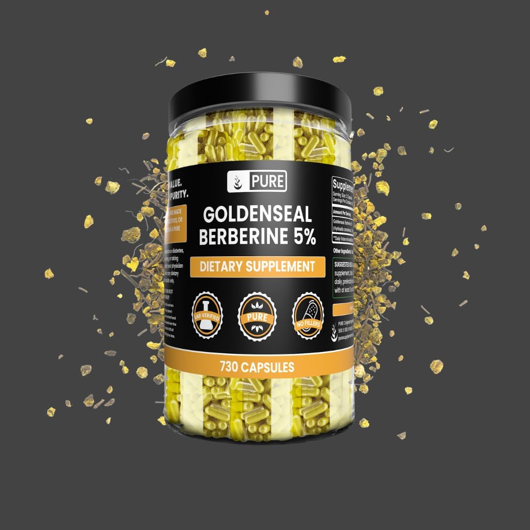 PURE ORIGINAL INGREDIENTS Goldenseal Berberine (730 Capsules) No Magnesium Or Rice Fillers, Always Pure, Lab Verified (730 Count)
