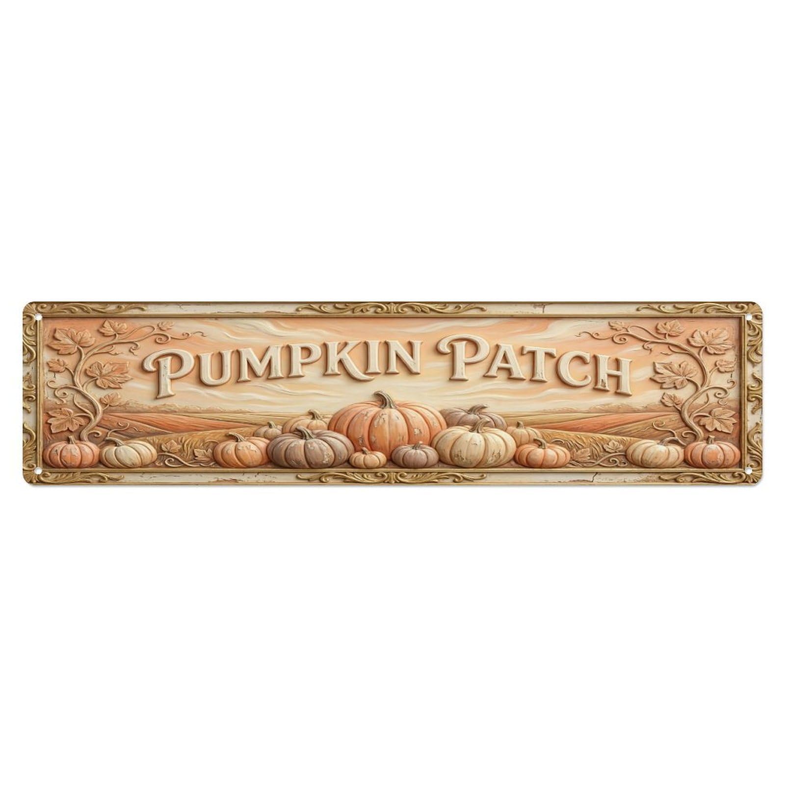Olhnbad 4X16inch(10X40cm) Vintage Cottagecore Garden Pumpkin Patch Relief Metal Tin Sign